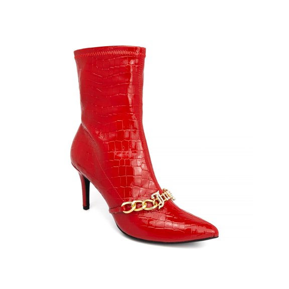 JUICY COUTURE Womens Red Snakeskin Tommi Pointed Toe Stiletto Dress Boots 8 M