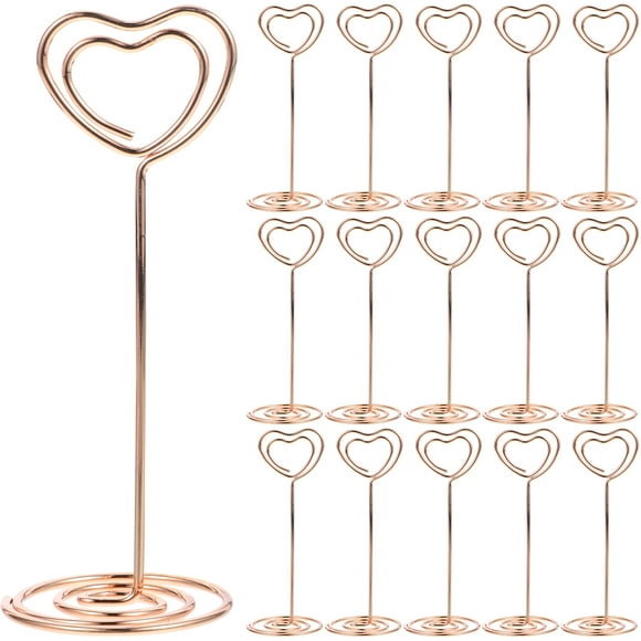 24 Pcs Supports de Photos en Forme de Cœur Supports de Numéros de Table Pinces de Menu en Papier pour Mariage Banquet Fête (Or Rose)