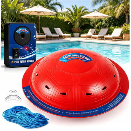 Foxlux Pool Alarm for Inground & Above Ground Pools, Floating Pool Safety Alarm for Kids & Pets, No App, No WiFi Needed, 85dB+ Loud Alert at 10 ft, Adjustable Sensitivity, Covers 20x40ft (RED)