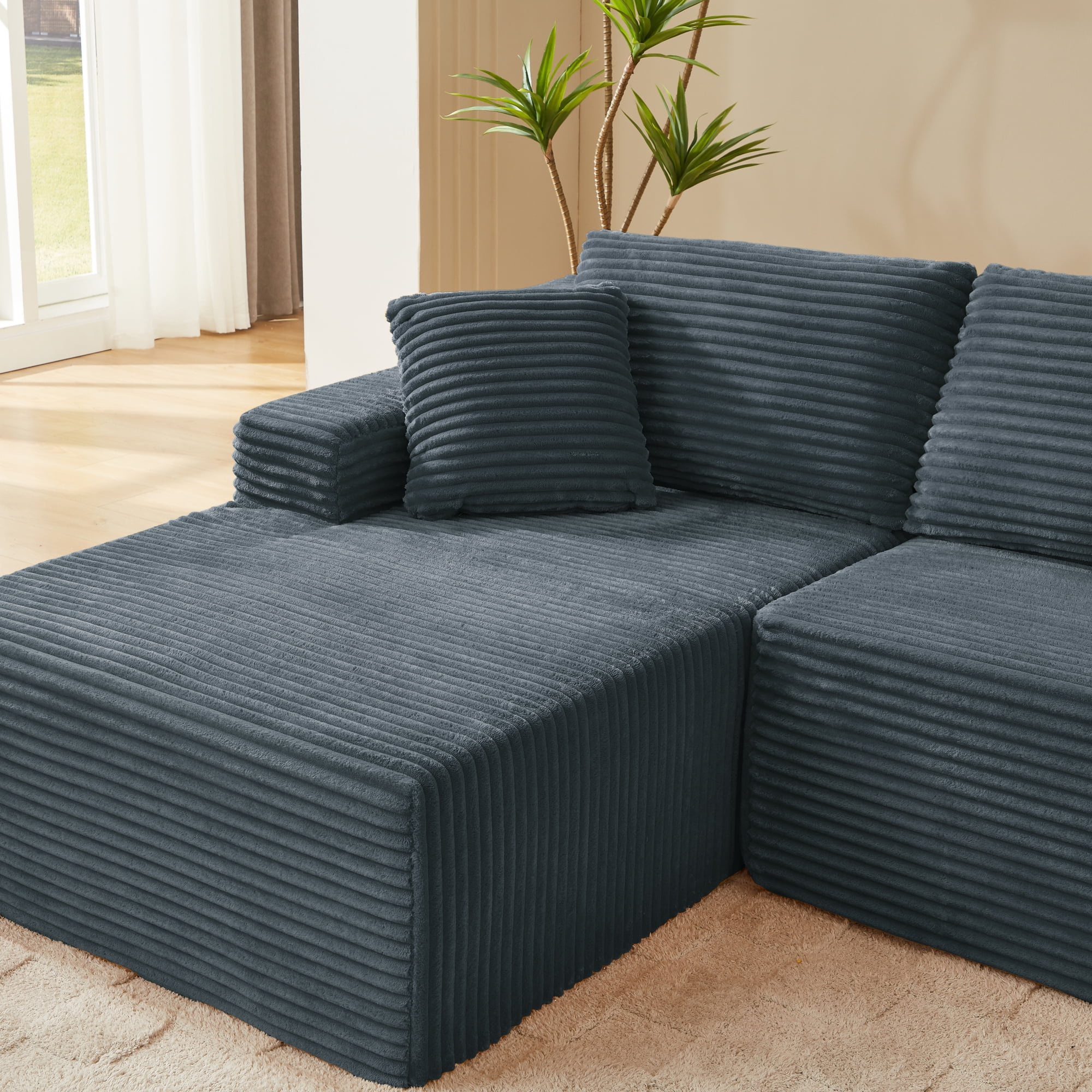 Leumius 103" Cloud Sectional Sofa Couch,3 Seat L-Shaped Couch with Deep Seat,Upholstered Corduroy Cloud Couch for Living Room,No Assembly Required,Dark Gray(Left Facing Chaise)