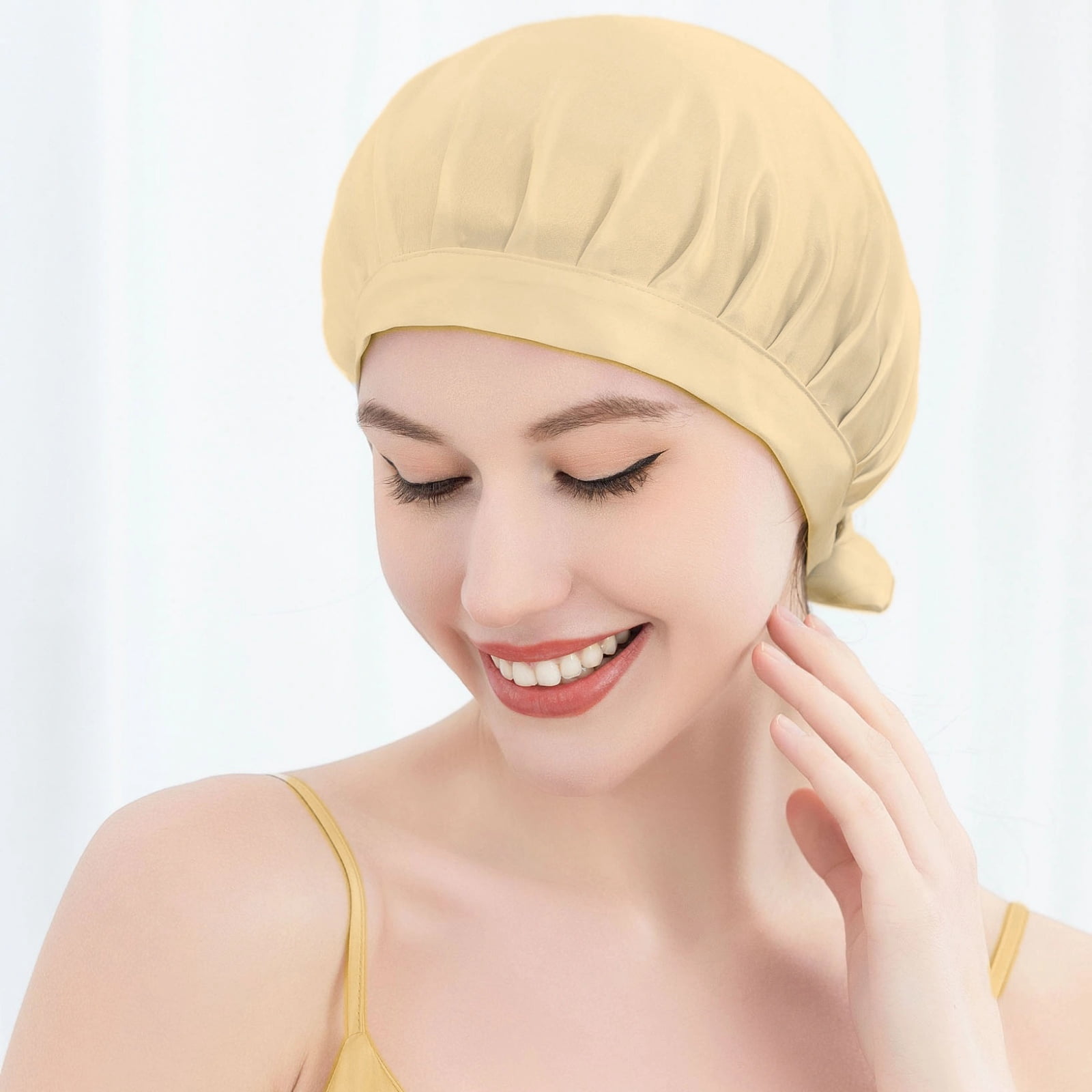 SusanSilk Double Layer Mulberry Silk Sleeping Bonnet with Tie Band