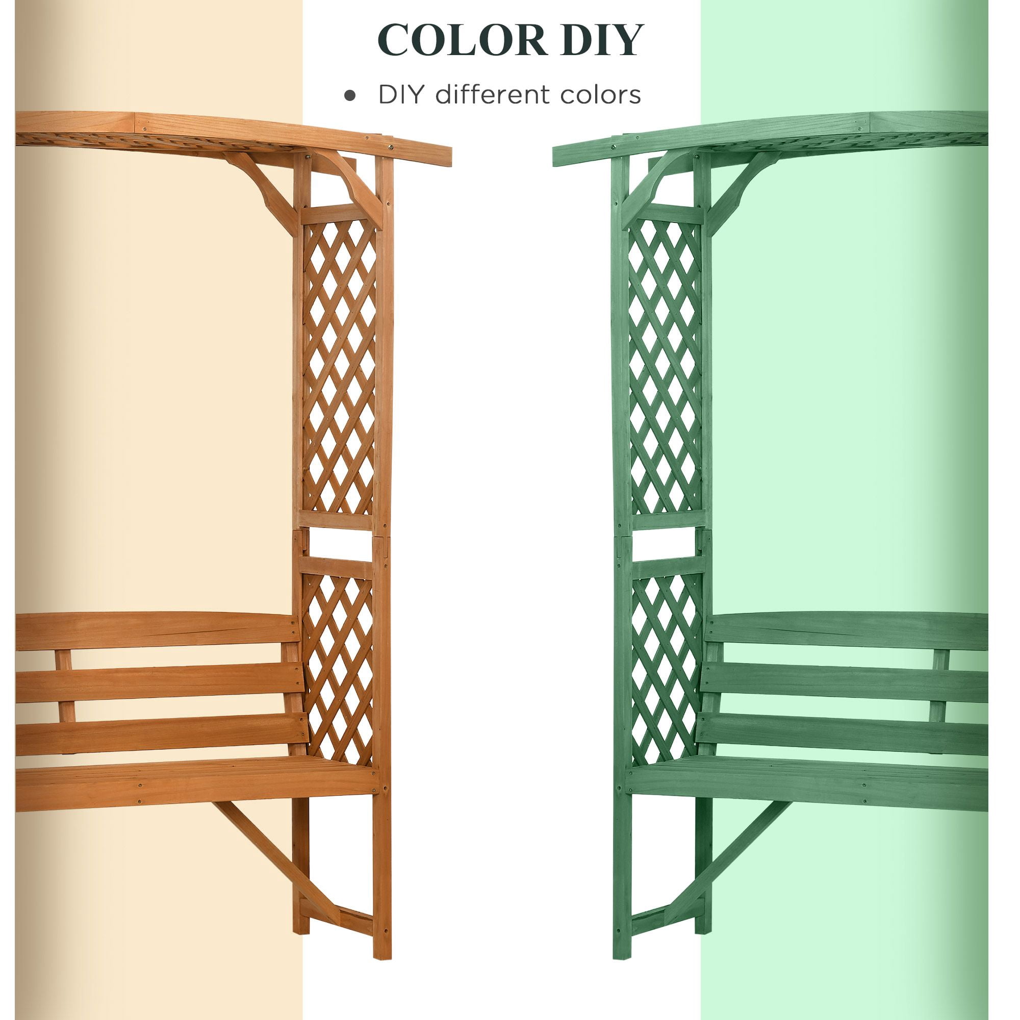 63IN Wooden Arch Arbor Garden Bench with Trellis and Pergola Outdoor Seating for Patio Wedding Party Decor