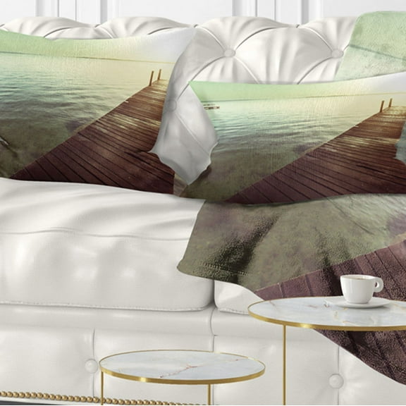 Designart Wooden Boardwalk over Clear Waters - Bridge Throw Pillow - 12x20