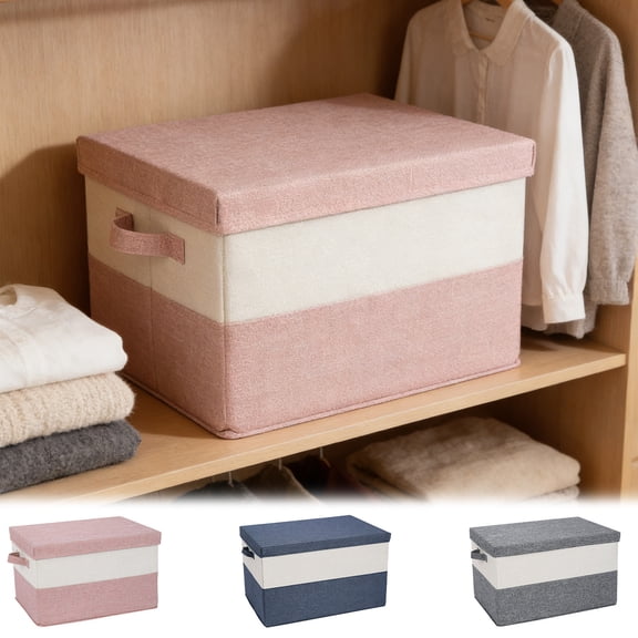 Hyknon Storage Bins with Lids & Reinforced Handles, Stackable Dustproof Storage Box Containers, Foldable Closet Clothes Organizer for Cabinet Bedroom Living Room