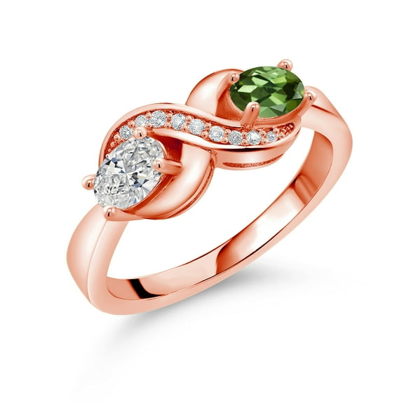 Gem Stone King 18K Yellow Gold Plated Silver Lab Grown Diamond and White Created Sapphire Statement Ring for Women | 0.91 Cttw | Oval 6X4MM | Gemstone April Birthstone | Size 9