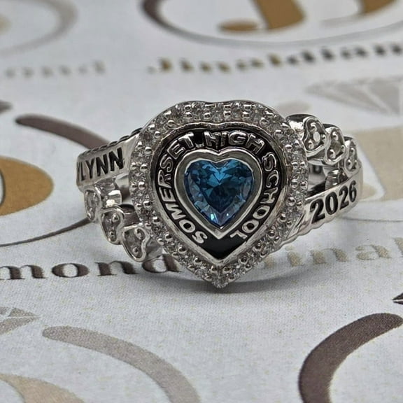 Customized Class Rings CZ Heart Gemstone High School or College Graduation Rings -925 Sterling Silver