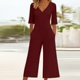 thumbnail image 2 of GILIGEGE Women's Casual Jumpsuits 2025 Summer Trendy Wrap V Neck Short Sleeve Wide Leg Pants Elegant Loose Rompers Outfits with Pockets Overalls for Women Loose Casual Short Sleeved Jumpsuit, 2 of 5