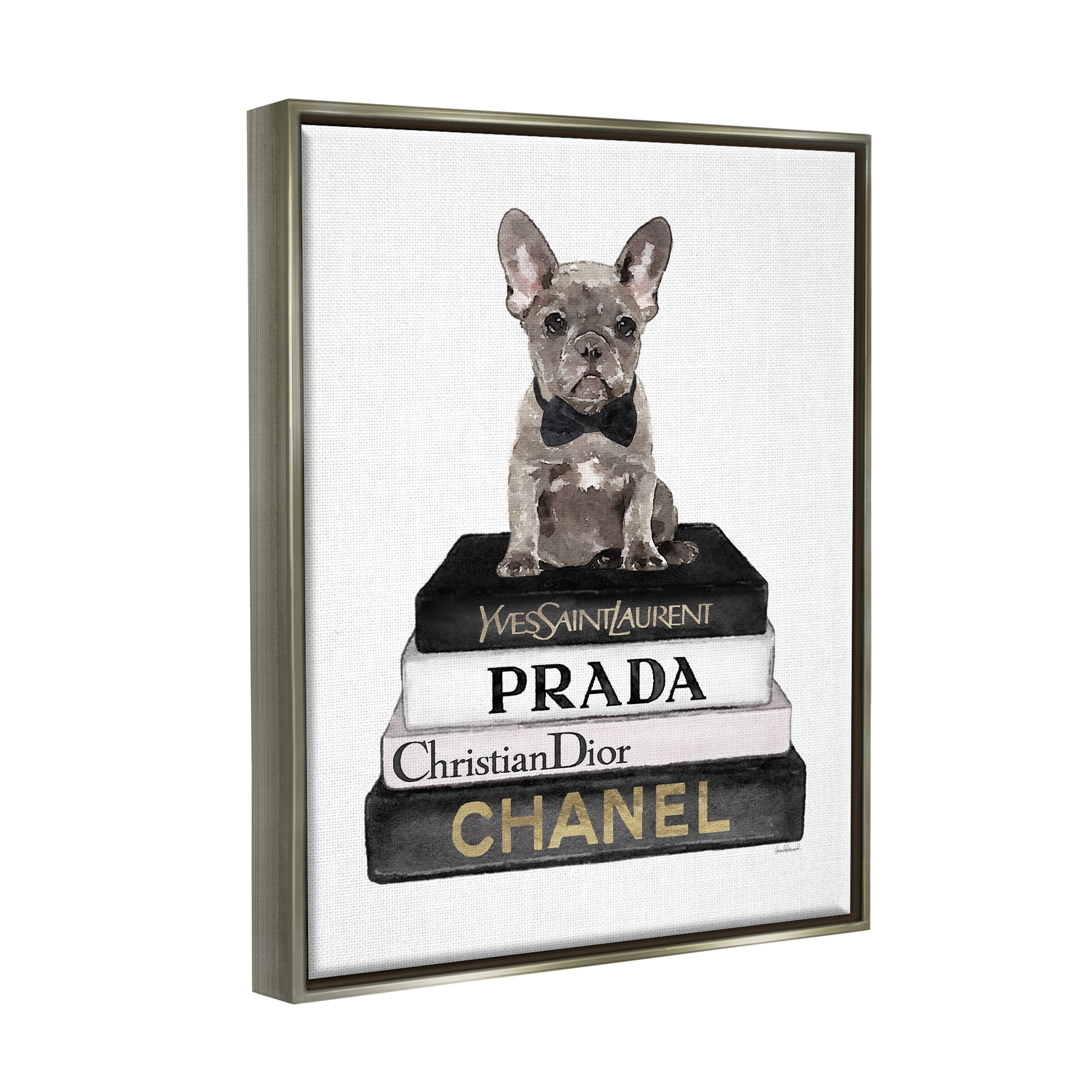 Stupell Industries Dog on Fashion Books Animals & Insects Painting Gray Floater Framed Canvas Art Print Wall Art, 17 x 21