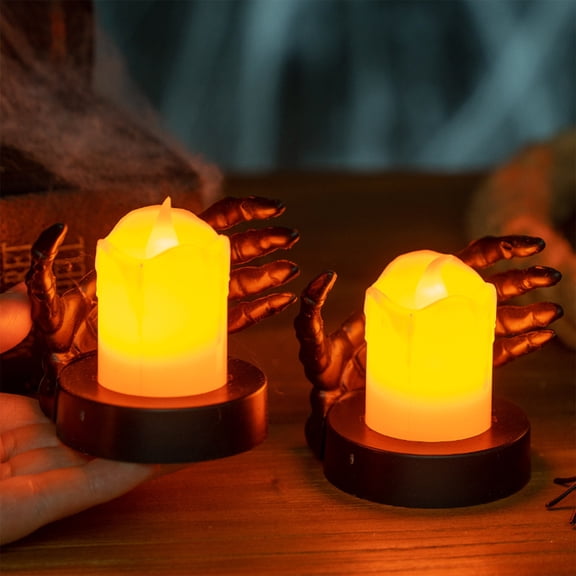 Halloween Electronic Candle Light, Luminous Skeleton Hand Decoration for Holiday, Plastic Glow in The Dark Prop, 2.95 Inch Mood Scene Arrangement for Table, Party, and Home Decor