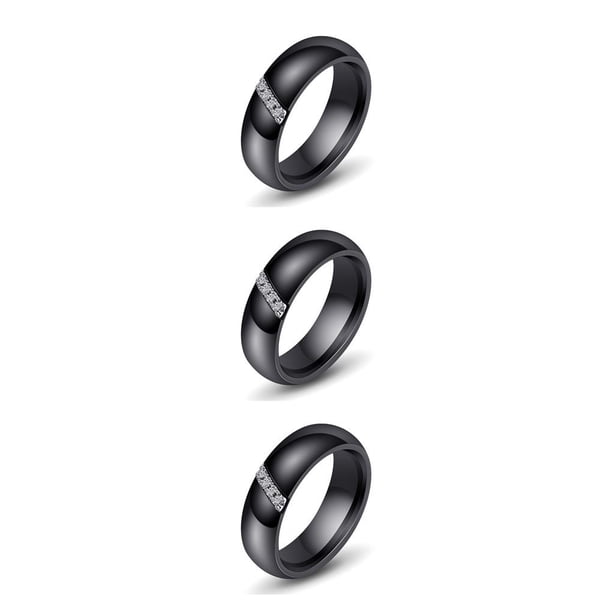 Minnieouse Anillo de circón Superficie lisa Blanco Negro Cerámica Estilo simple Anillos de acero de titanio Mujeres Pareja Amante Joyería Type1 NO1