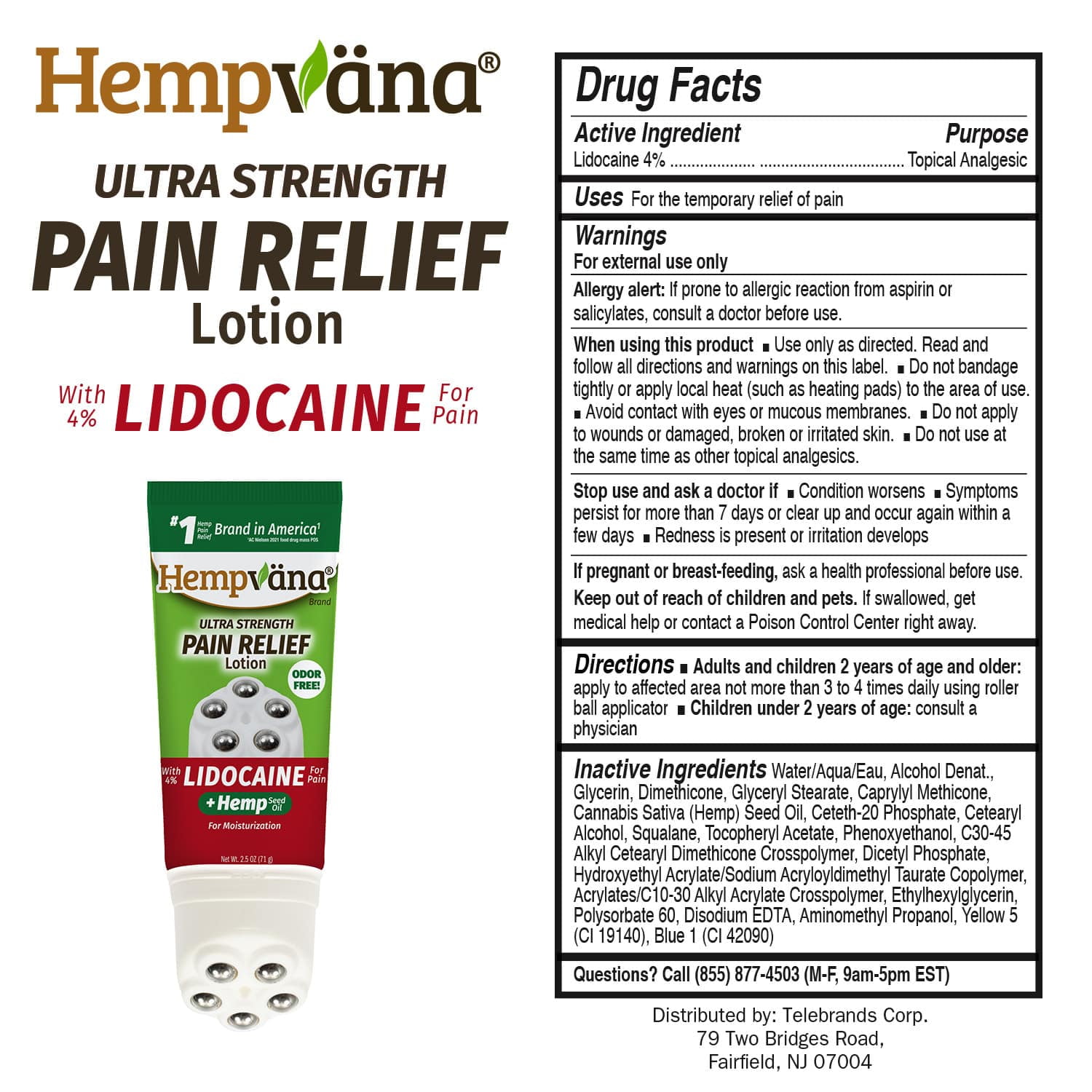 Hempvana Rollerball Lidocaine Pain Relief Lotion with Hemp Seed Oil as Seen on TV