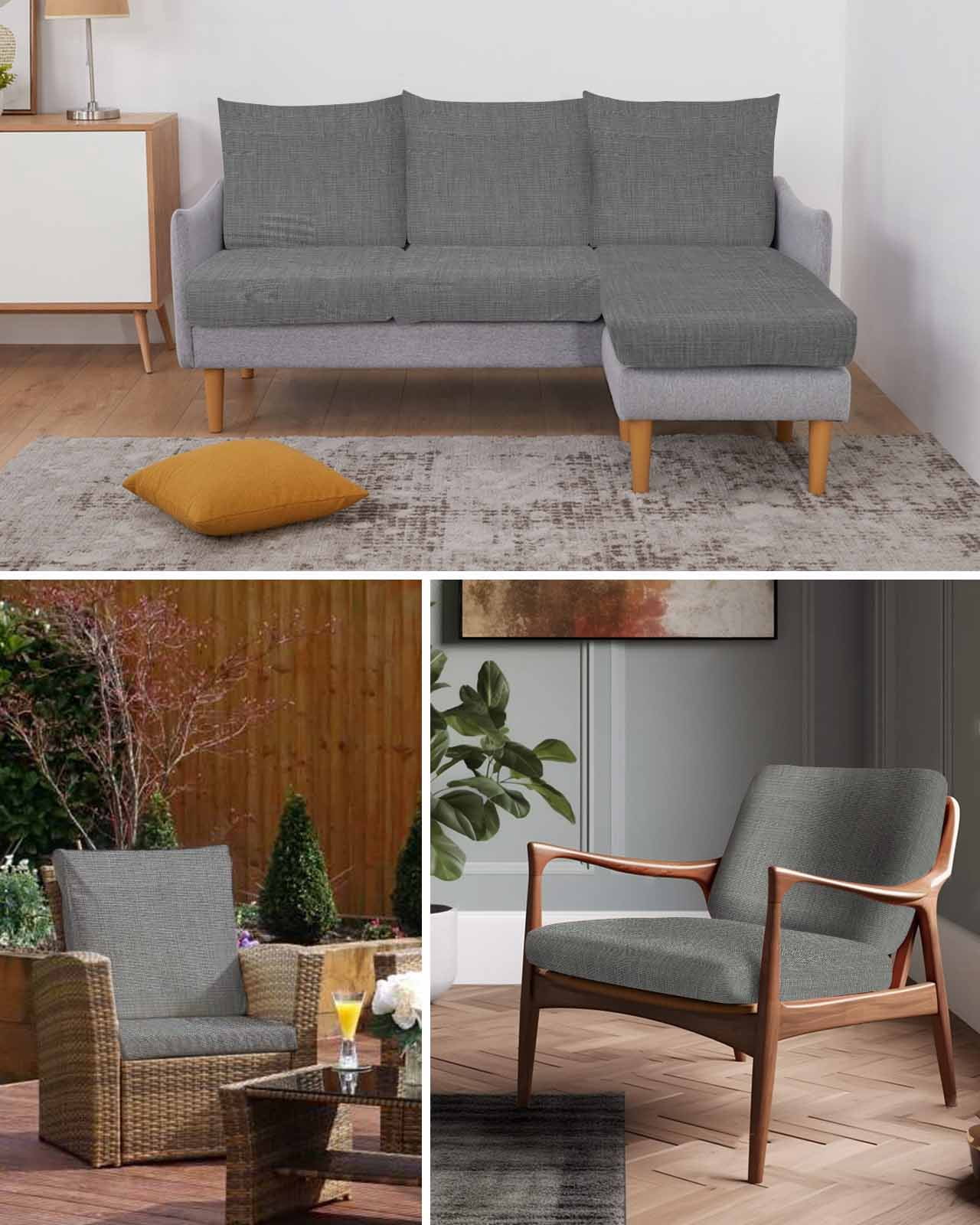 Vintage Dark Gray Couch Cushion Covers,Stretch Seat Cushion Covers for Sectional Sofa,Farmhouse Retro Solid Color Linen Texture Individual Sofa&nbsp;Slipcovers Furniture Protector with Elastic 1Pcs,S