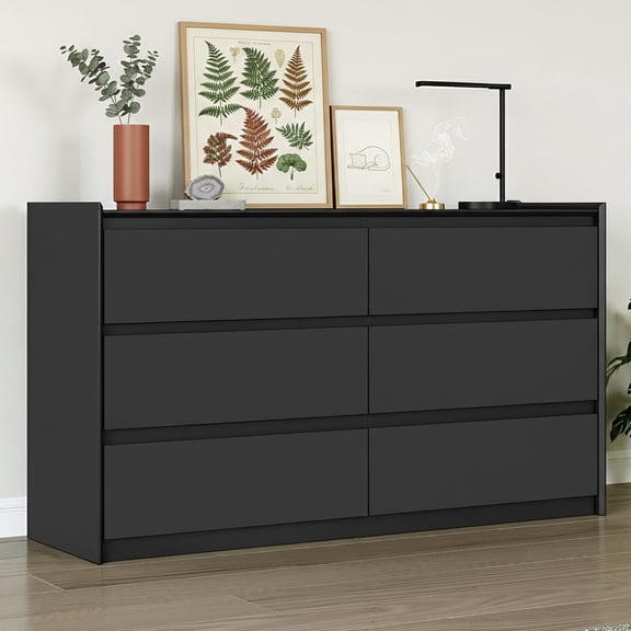 Modern Black 6-Drawer Dresser, 54" Wide Storage Cabinet for Bedroom, Living Room or Hallway