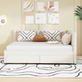 thumbnail image 2 of Linen Fabric Full Size Upholstered Bed Frame with 2 Storage Drawers Sofa Bed, Platform Bed Frame, Mid Century Bedframe, Wood Daybed, Wood Foundation(Beige, Full), 2 of 9