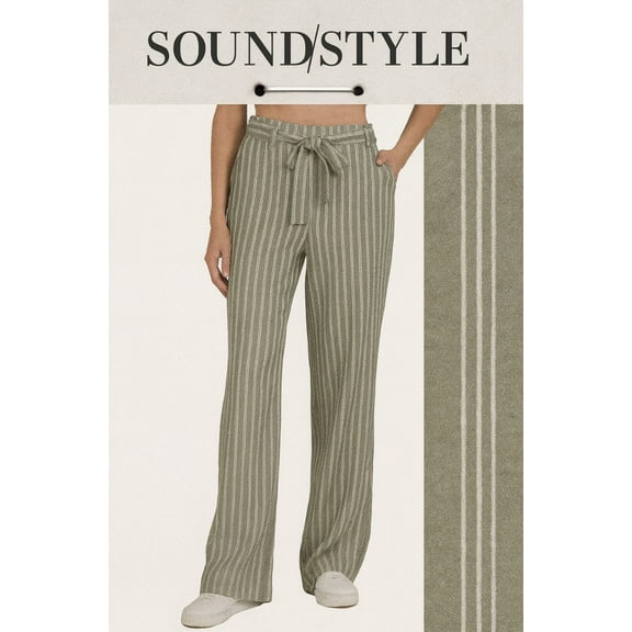 Sound/Style Women’s Linen Pants - Green & White Stripe - Large