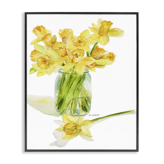 Stupell Industries French Country Yellow Daffodil Bouquet in Canning Jar Black Framed Giclee Art, 11 x 14, by Melissa Hyatt