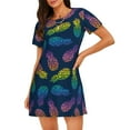 thumbnail image 1 of Balery Retro Bright Pineapple Camisón de manga corta con cuello redondo para mujer, cómodo y elegante., 1 of 6