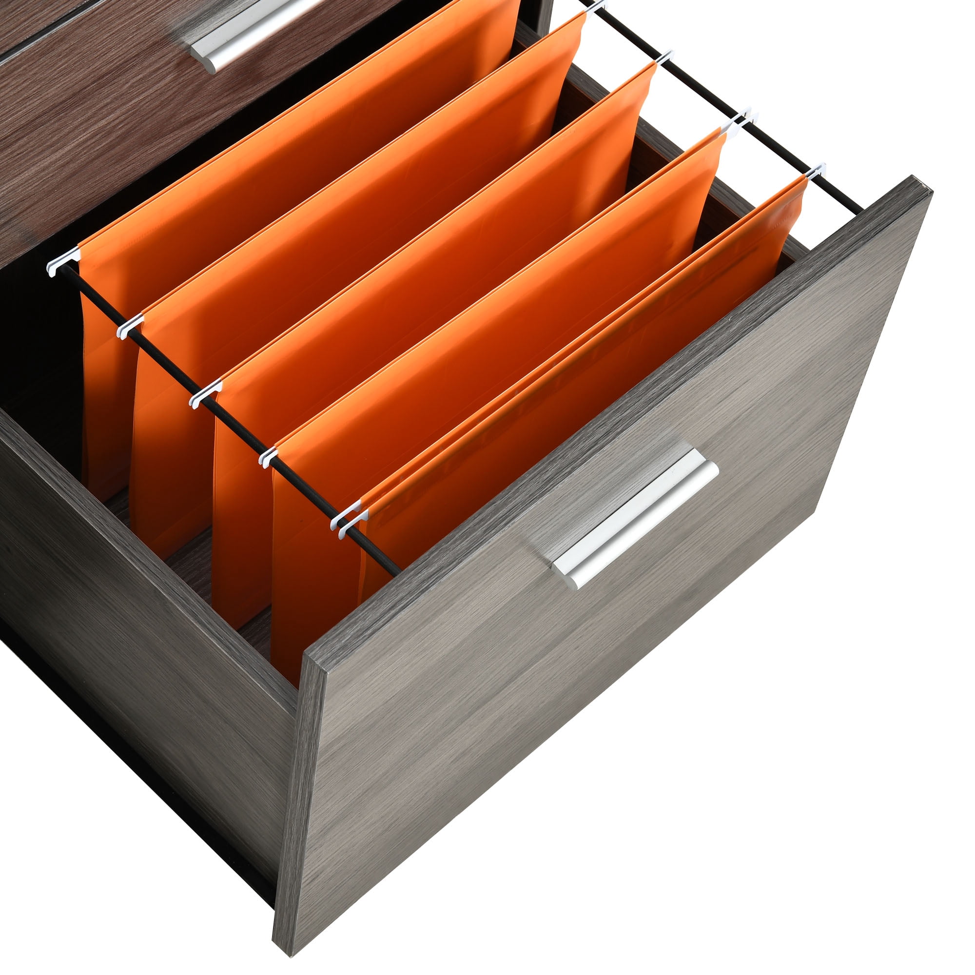 Dextrus Mobile Wood Lateral File Cabinet W/ Charging Station and Lock Printer Stand