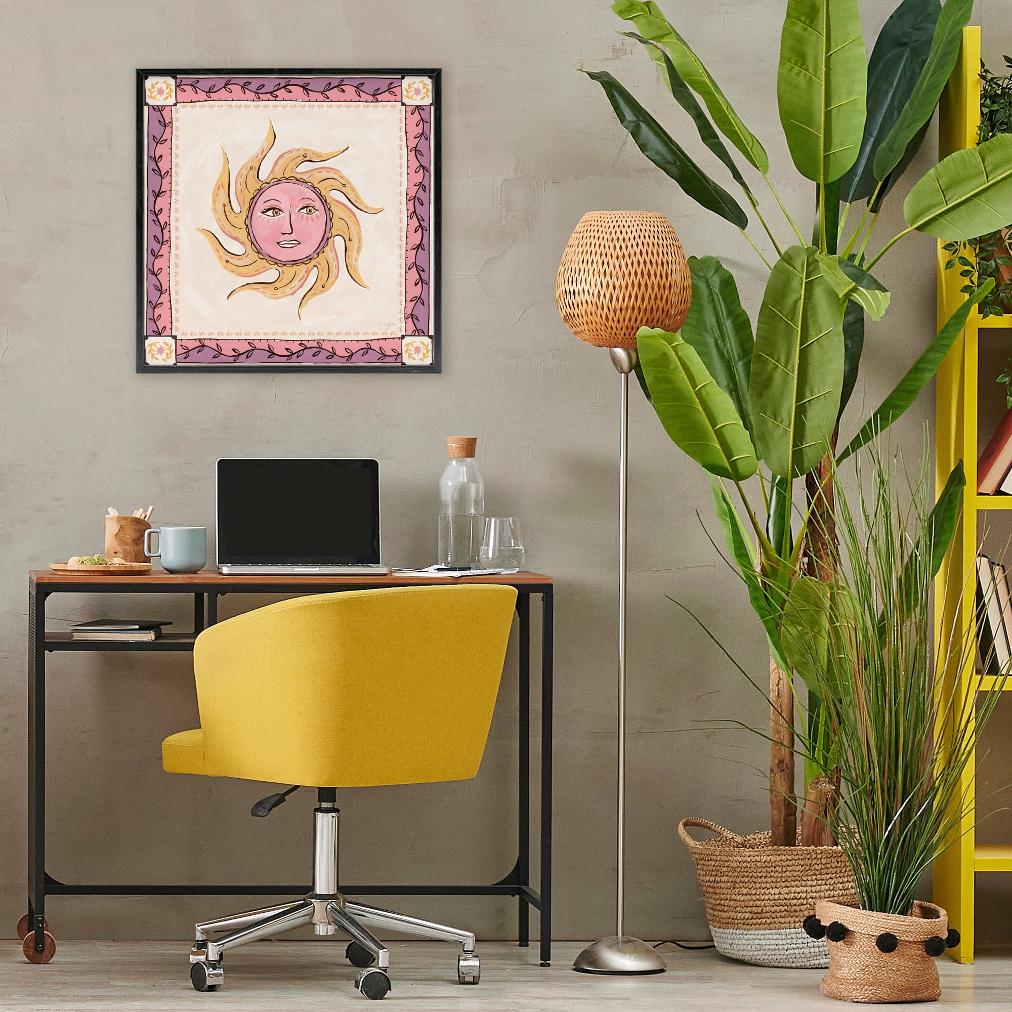 Stupell Industries Pink Sun Face with Leaf Border Black Framed Giclee Art, design by Two If By Sea Studios
