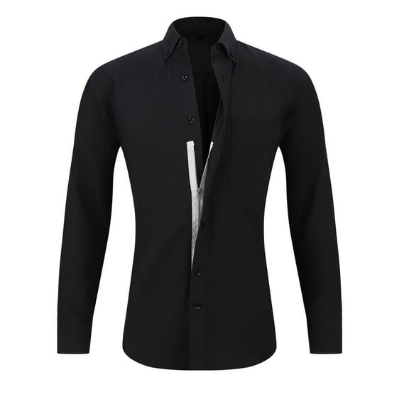 qolati Men's Muscle Fit Dress Shirts Stylish Hidden Zipper Long Sleeve Henleys Blouse Casual Button Down Business Formal Shirts