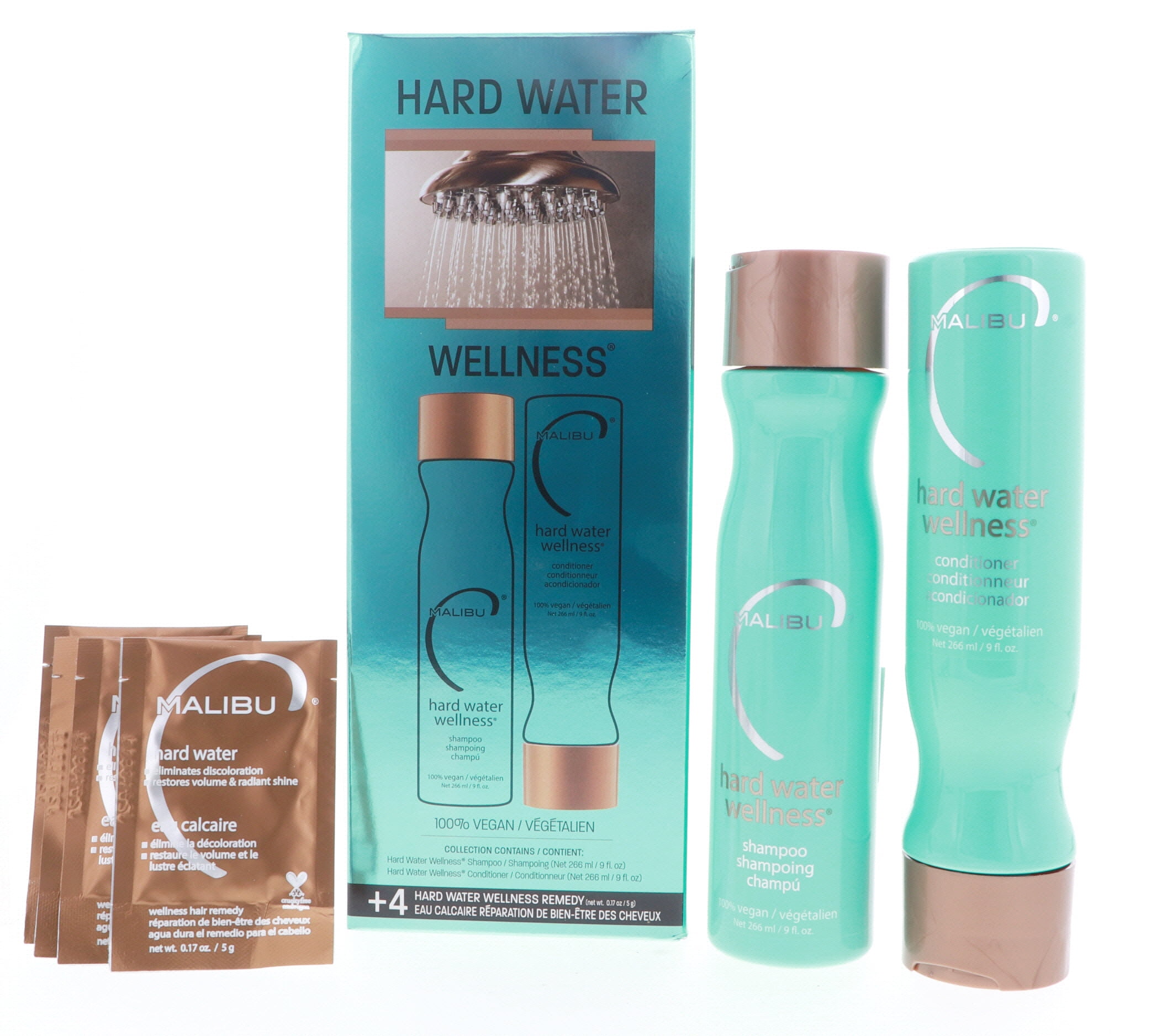 Malibu Hard Water Wellness Treatment Kit (Shampoo 9 oz, Conditioner 9 oz, Hair Remedy 4 x 0.17 oz)