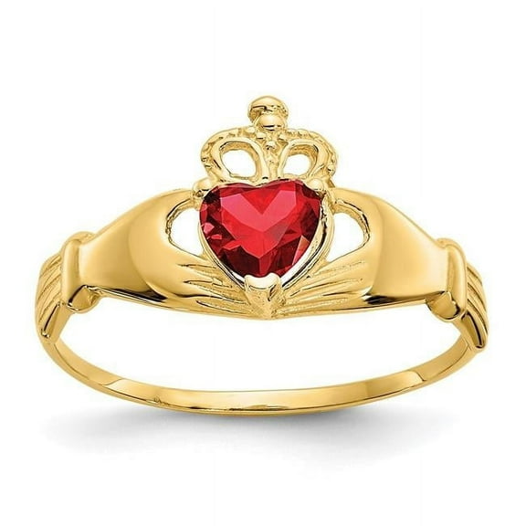 Finest Gold 14K CZ January Birthstone Claddagh Heart Ring, Size 7