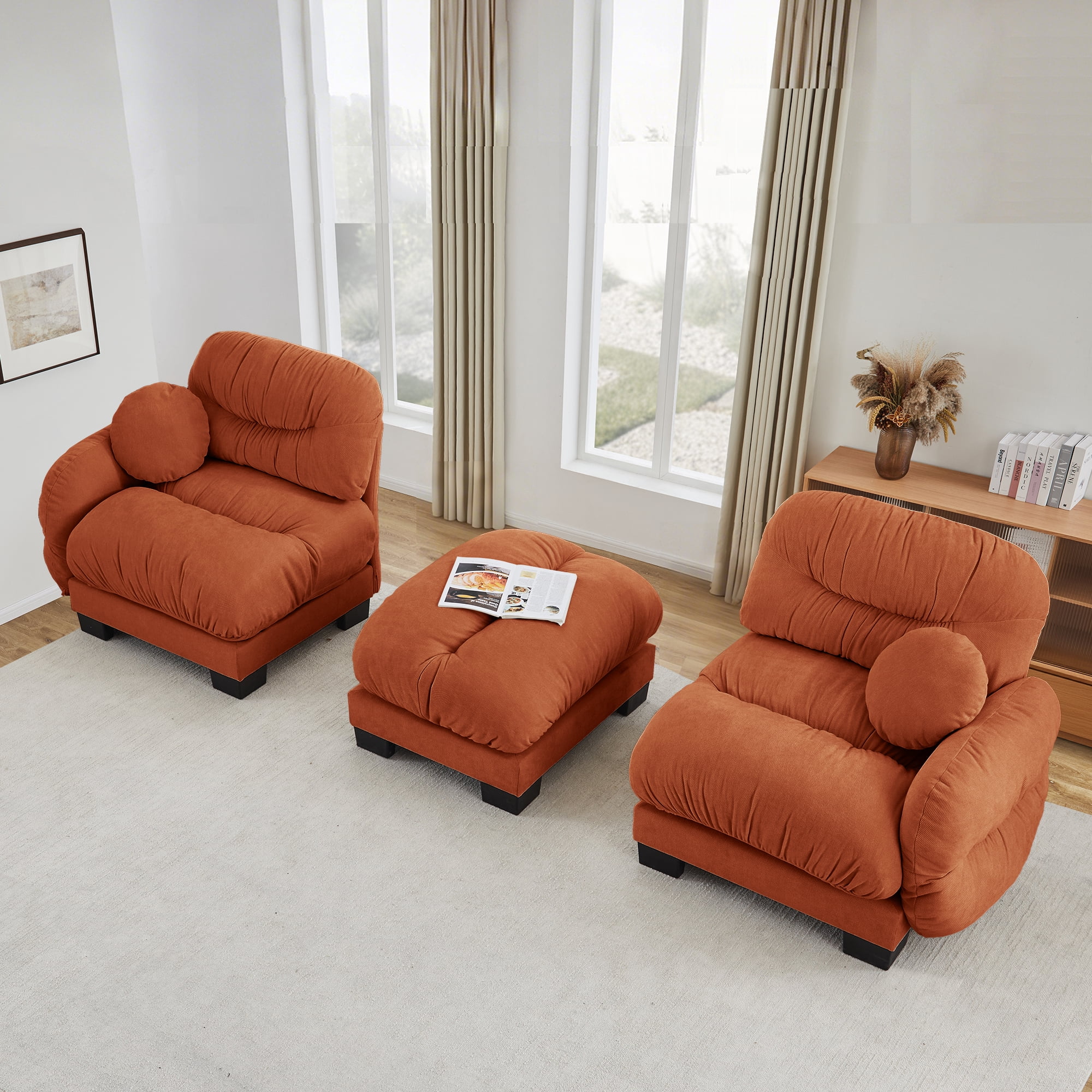 81" L Shape 2 Seater Sectional Couch Cozy Chenille Modular Sofa with Ottoman and 2 Throw Pillows