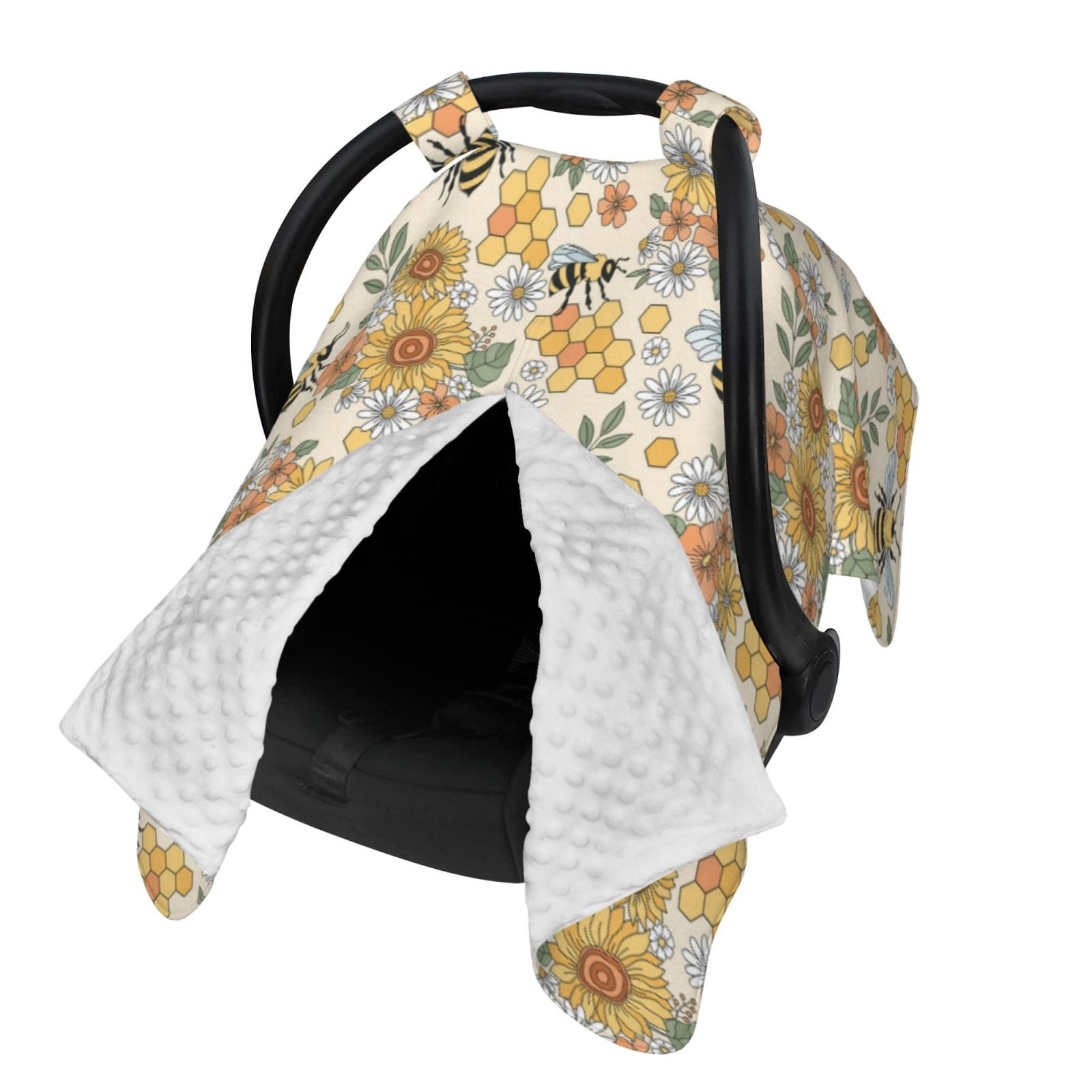 Naloa Hippie Bee Honeycomb Baby Car Seat Cover, Breathable Baby Carrier Cover, Multiuse Baby Carrier Cover & Nursing Breastfeeding Cover