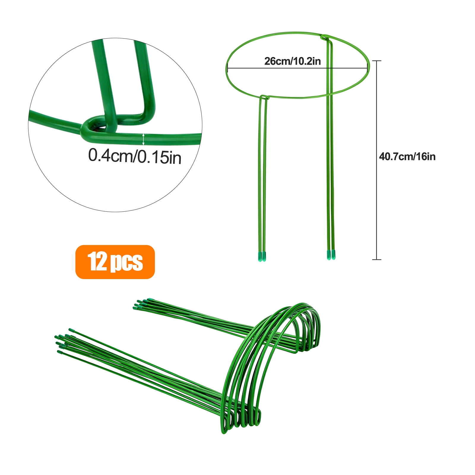 12pcs Plant Support Stakes, TSV 10" W x 16" H Half Round Peony Cages and Supports, Metal Plant Stakes for Indoor and Outdoor Plants, Plant Holders, Tomato Monstera Hydrangea Support Cage