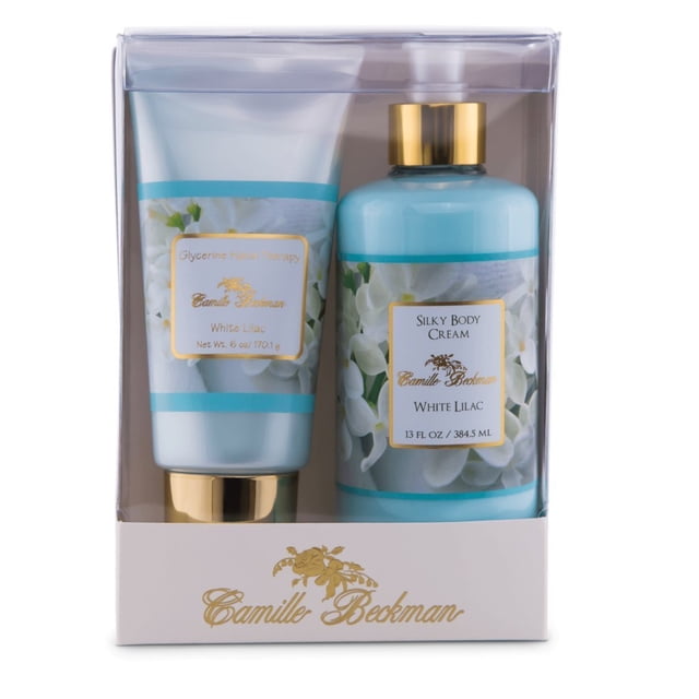Camille Beckman - Set de manos y cuerpo (duo), crema corporal sedosa y crema de manos con glicerina, color lila blanco