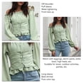 thumbnail image 6 of Women Off Shoulder Long Puff Sleeve Tops Pure Color Front Lace Up Back Shirred Blouse Shirt for Dating Light Green XL, 6 of 7