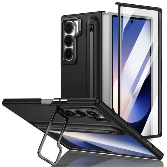 Decase for Samsung Galaxy Z Fold 7 Case with Pen Holder & Stylus, Camera Frame Stand,Pen Slot Phone Case with Screen Protector Matte PC Bumper Anti-Scratch Kickstand Cover for Z Fold 7,Black