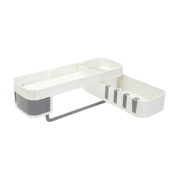 Bathroom Corner Shelf No Drilling Wall-mounted Storage Rack Holder Cabinets with Hooks 2 Tier Bathtub Bath Shower Caddy Basket Organizer Adhesive Kitchen Sink Storage Shelf