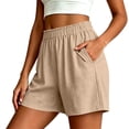 thumbnail image 3 of Sport Shorts Women Cotton New Summer Loose Shorts for Women Fashion Ruffle Elastic Waist Casual Shorts with Pocket Wide Leg Daily Versatile Shorts Khaki XXL, 3 of 7