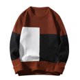 thumbnail image 2 of COSFO Long Sleeve Mens Sweaters for Cold Weather Colorblock Crew Neck Ribbed Knit Brown Sweaters Drop Shoulder Mens Pullover Sweater, 2 of 6