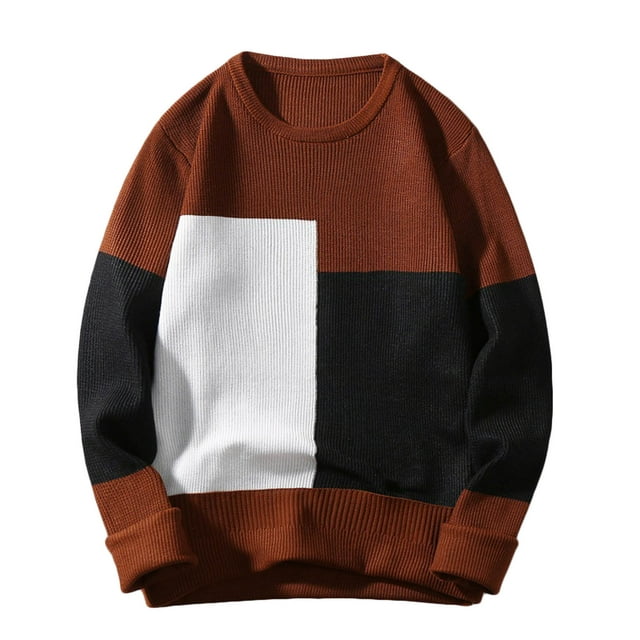 Oversized Sweaters for Men Color Patchwork Sweater Knit Jumper Pullover ...