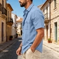 thumbnail image 6 of Mens Linen Button Down Shirt Short Sleeve Dual Chest Pocket Relaxed Fit Collared Open Front Casual Beach Overshirt, 6 of 8