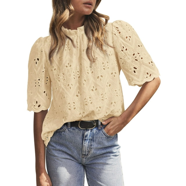Blusa de verano PRETTYGARDEN bordada con ojales para mujer