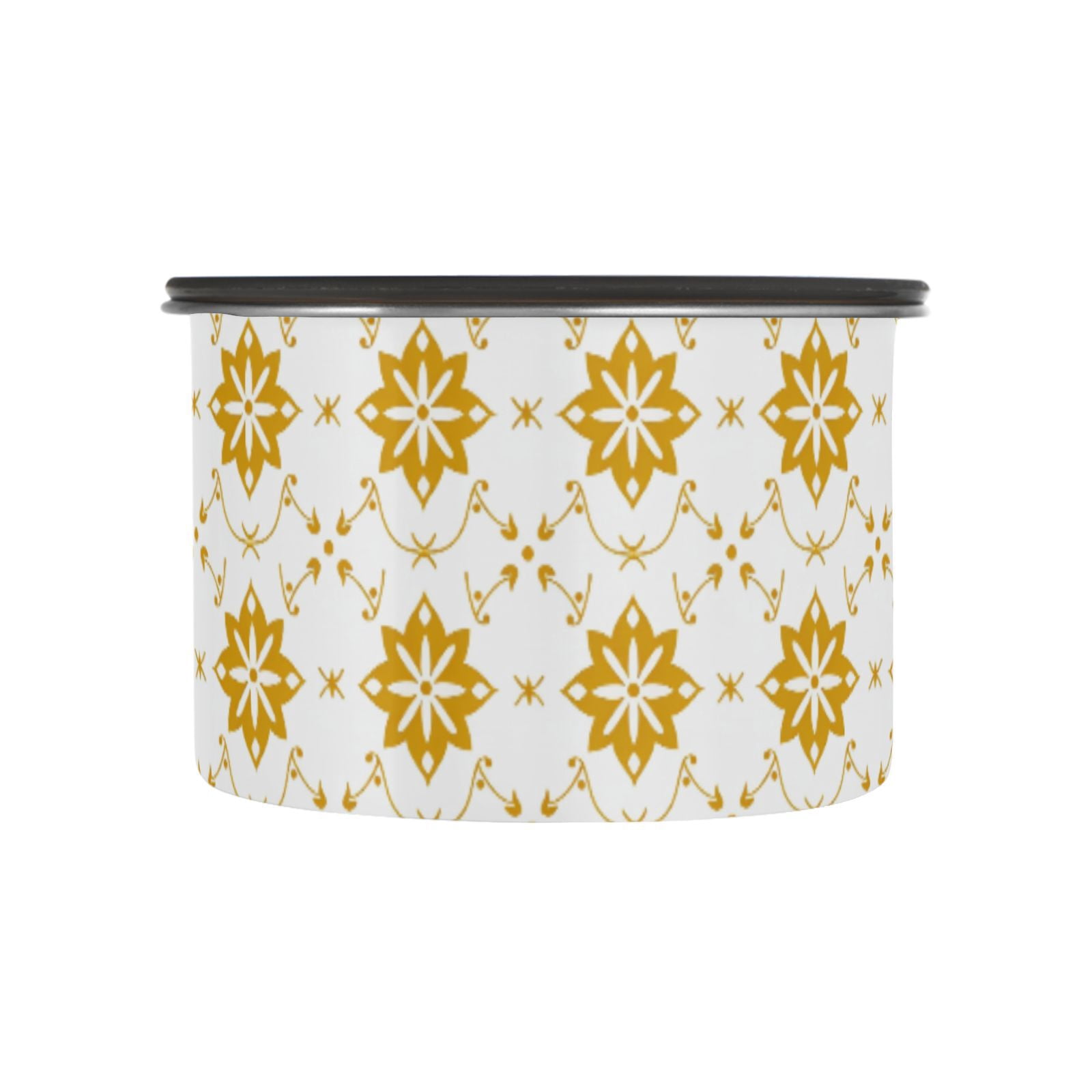 Gold Geometric Flowers Floral Airtight Coffee Bean Canister 30oz Food Storage Containers with Lids For Gournd, Tea, Sugar, Flour, Rice, Cereal, Candy Cookie Jar