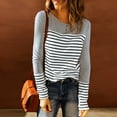 thumbnail image 2 of Blusa de manga larga con cuello redondo y estampado de rayas con cuello redondo y moda sexy para mujer Pompotops FGAJ3942, 2 of 5