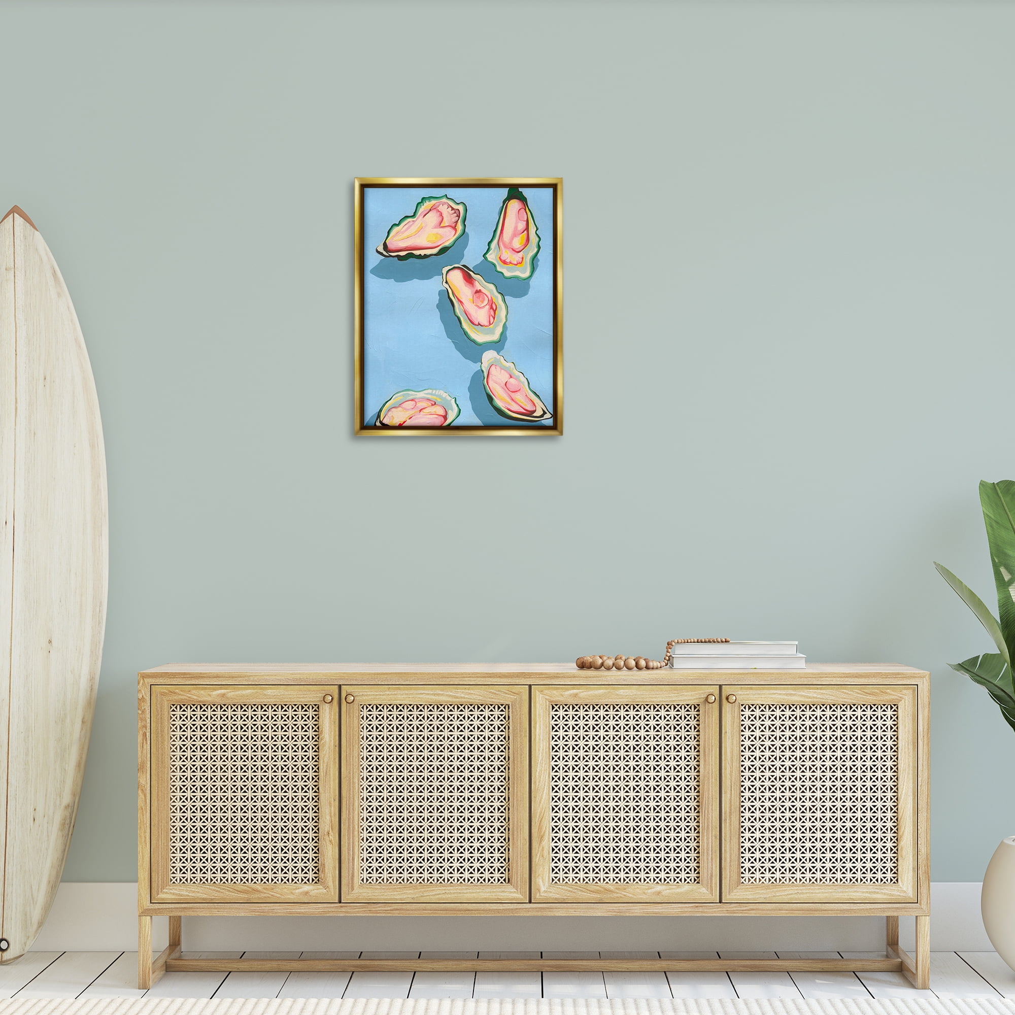 Stupell Industries Bold Oysters on Blue Animals & Insects Painting Gold Floater Framed Canvas Art Print Wall Art, 25 x 31