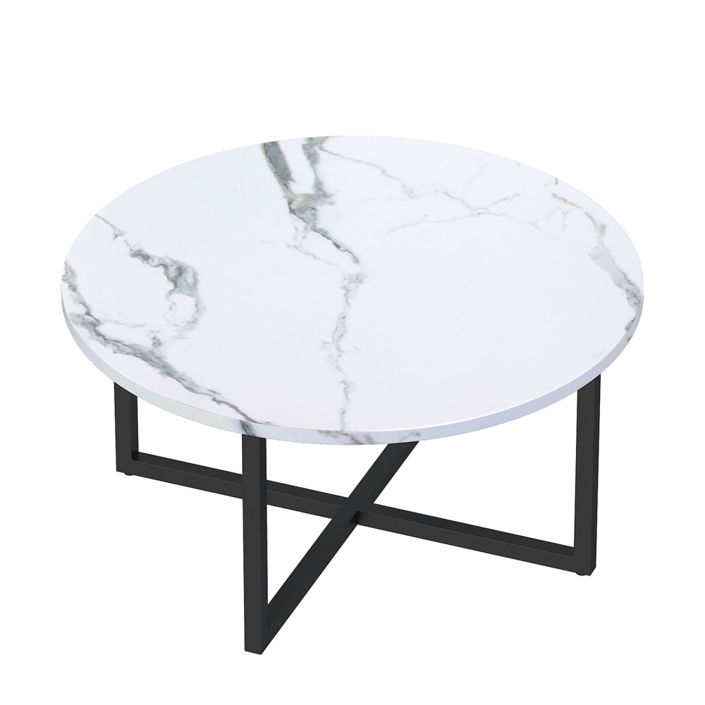 Round Coffee Table 31 inches, Modern Center Table with Faux Marble