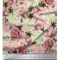 thumbnail image 1 of Soimoi Orange polyester Crepe Fabric Leaves,White Floral & Rose Flower Print Fabric by The Yard 42 Inch Wide, 1 of 1
