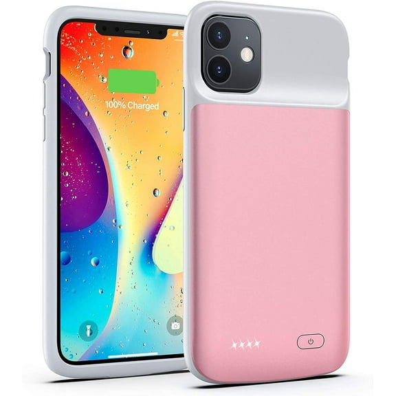 iPhone 11 Battery Case, 5000mAh Rechargeable Extended Battery Charging Case for iPhone 11, Portable Protective Charger Case Compatible with iPhone 11(6.1 inch) by OMEETIE (Pink)
