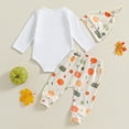 thumbnail image 5 of Atogsazn Infant Baby Girl Boy Halloween Outfits Pumpkin Long Sleeve Romper Bodysuit and Pants Hat Set Fall Winter Clothes White 12-18 Months, 5 of 6