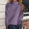 thumbnail image 4 of Fmbrln Womens Long Sleeve Knitted Sweaters Fall Fashion High Stand Up Collar Solid Color Basic Shirts Casual Loose Pullover Tops Purple M, 4 of 4