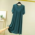 thumbnail image 2 of Ujnder Women's Nightgown Pleated Crew Neck Short Sleeve Negligee Casual Midi G L, 2 of 3