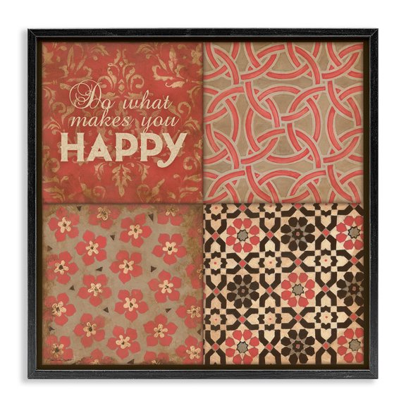 Stupell Industries Eclectic Do What Makes You Happy Vintage Red Patterns Black Framed Giclee Art, 12 x 12, by Stephanie Workman Marrott