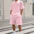 thumbnail image 2 of IWRICH Summer Outfits for Men 2 Piece Solid Color Short Sleeve Shirts and Shorts Sets Pink L, 2 of 4