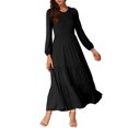 thumbnail image 2 of Vestidos A-Line en capas INSPIRE CHIC para mujer, vestido midi casual de manga larga con cuello redondo y bolsillos, XL negro, 2 of 6